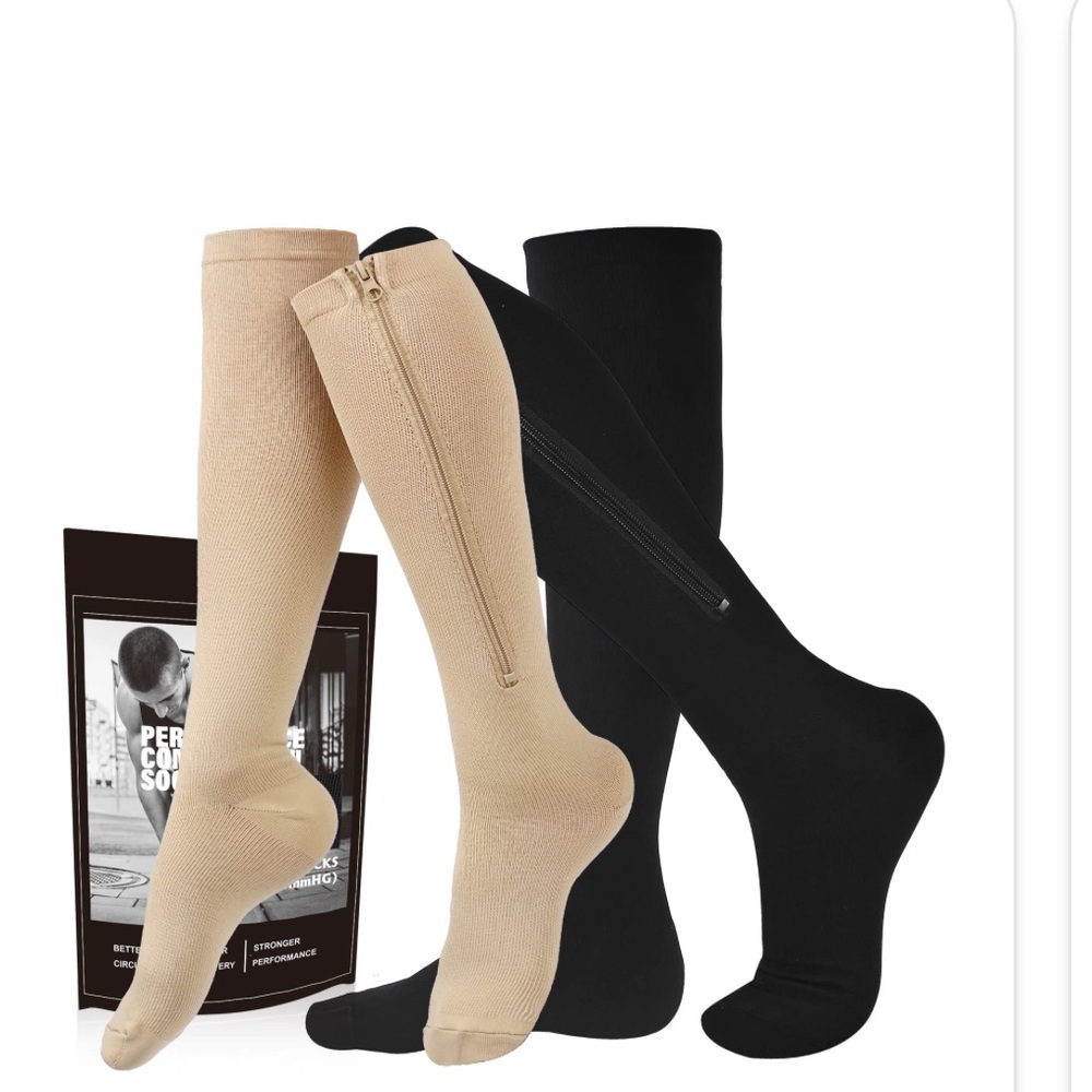 New w/tag. Cerpite Zipper Compression Socks,2 Pairs 15-20 MmHg Closed Toe Unisex